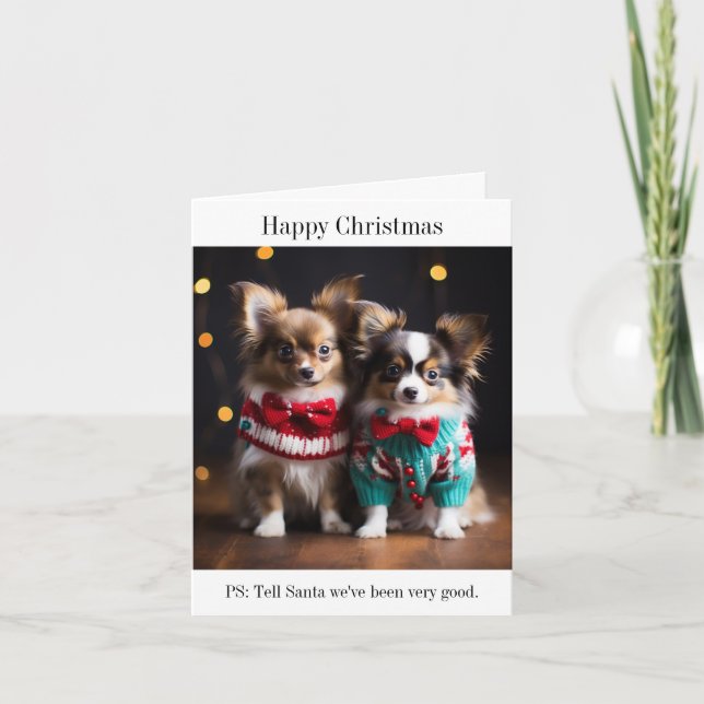 Papillon Puppies Christmas Card (Front)