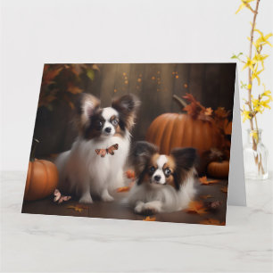 Papillon Puppy Autumn Delight Pumpkin Card