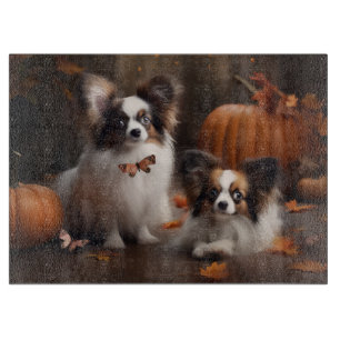 Papillon Puppy Autumn Delight Pumpkin Cutting Board