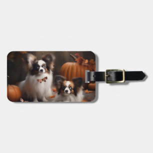 Papillon Puppy Autumn Delight Pumpkin Luggage Tag