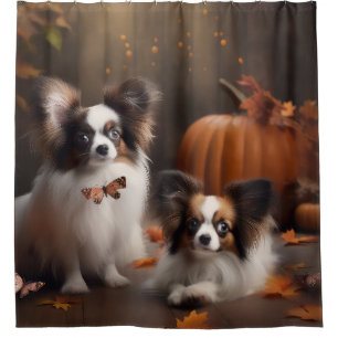 Papillon Puppy Autumn Delight Pumpkin Shower Curtain