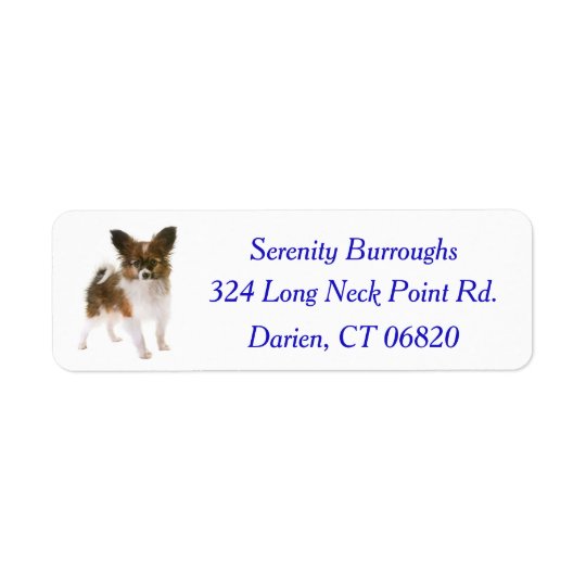 Papillon Puppy Dog Blue Return Address Label