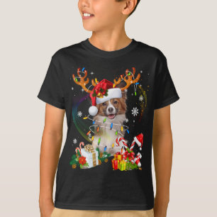 Papillon Reindeer Christmas Lights Funny Dog Xmas  T-Shirt