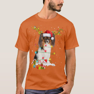 Papillon Reindeer Christmas Lights Funny Dog Xmas T-Shirt