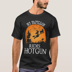 Papillon Rides Shotgun Dog Halloween Party T-Shirt