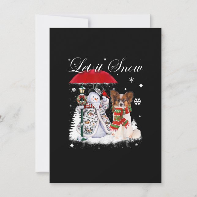 Papillon Santa Dog Christmas Snowman Xmas Pajama Invitation (Front)