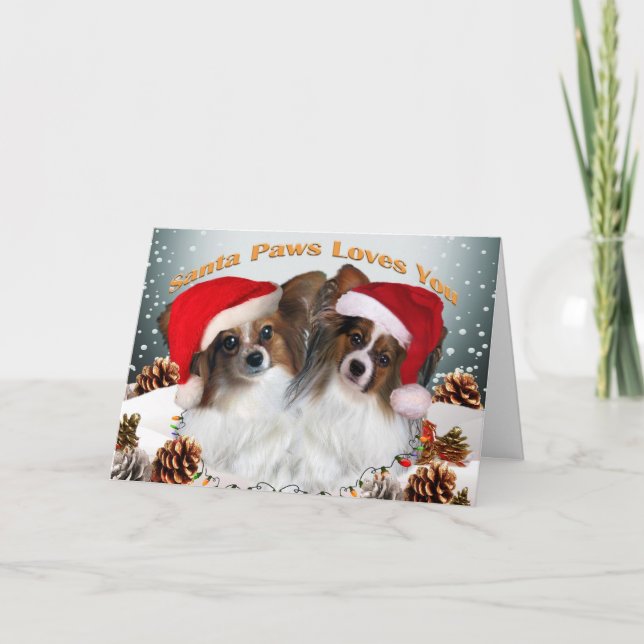 Papillon Santa Paws Loves You Cards (Front)