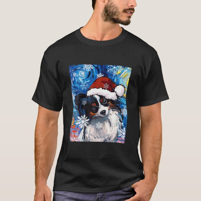Papillon Santa Van Gogh Dog Gift, Dog T-Shirt (Front)