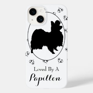 Papillon Silhouette Hearts and Paw Prints Case-Mate iPhone 14 Case