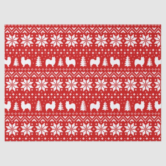 Papillon Silhouettes Christmas Pattern Red Tissue Paper (Front)