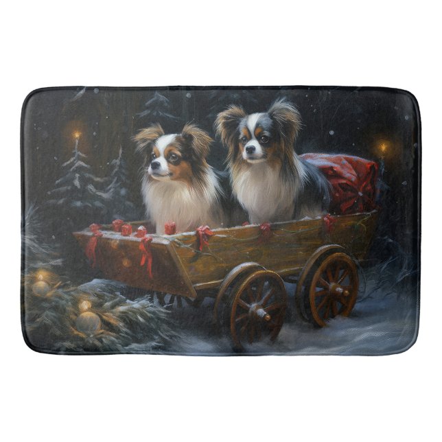 Papillon Snowy Sleigh Christmas Decor  Bath Mat (Front)