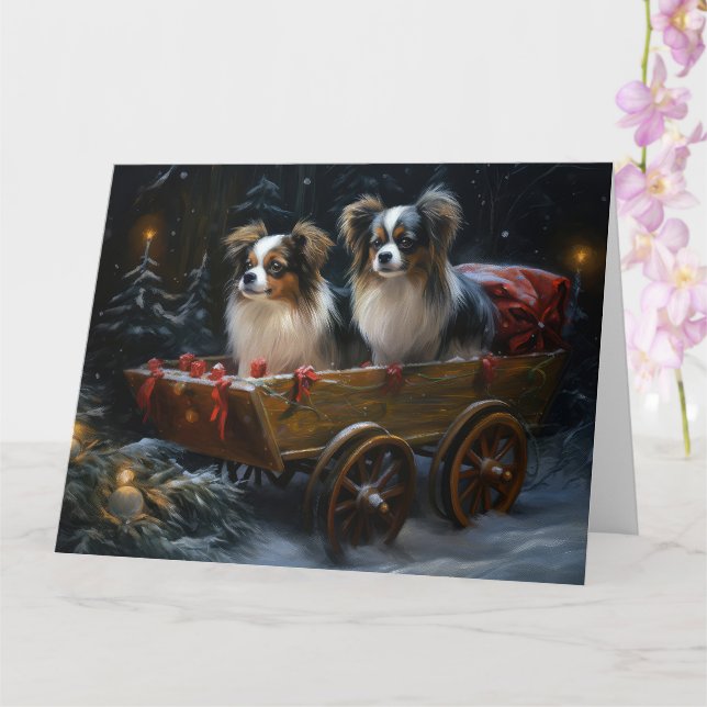 Papillon Snowy Sleigh Christmas Decor  Card (Orchid)