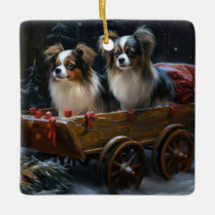 Papillon Snowy Sleigh Christmas Decor  Ceramic Ornament