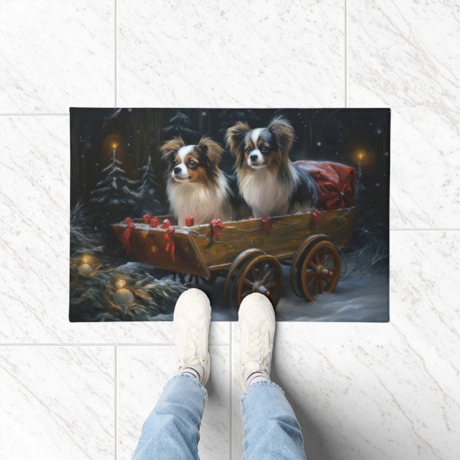 Papillon Snowy Sleigh Christmas Decor  Doormat (Indoor)