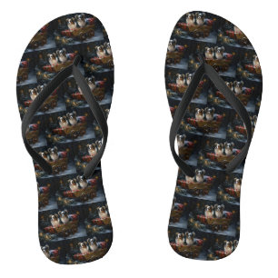 Papillon Snowy Sleigh Christmas Decor Flip Flops