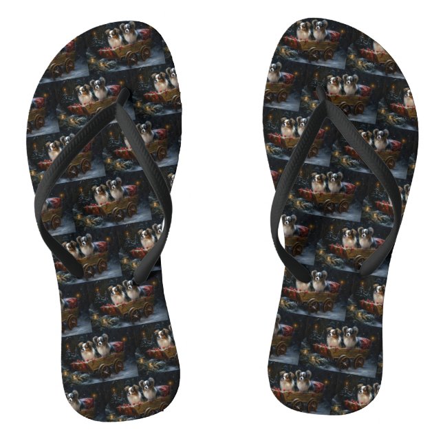 Papillon Snowy Sleigh Christmas Decor  Flip Flops (Footbed)