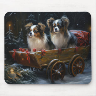 Papillon Snowy Sleigh Christmas Decor Mouse Mat