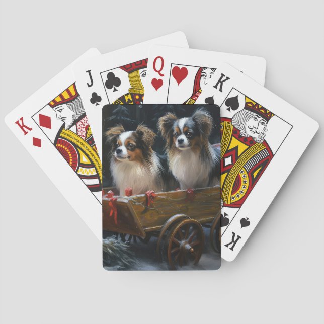 Papillon Snowy Sleigh Christmas Decor  Playing Cards (Back)