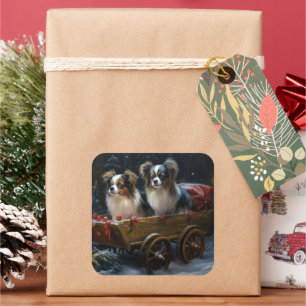 Papillon Snowy Sleigh Christmas Decor Square Sticker
