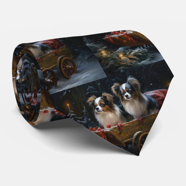 Papillon Snowy Sleigh Christmas Decor  Tie (Rolled)