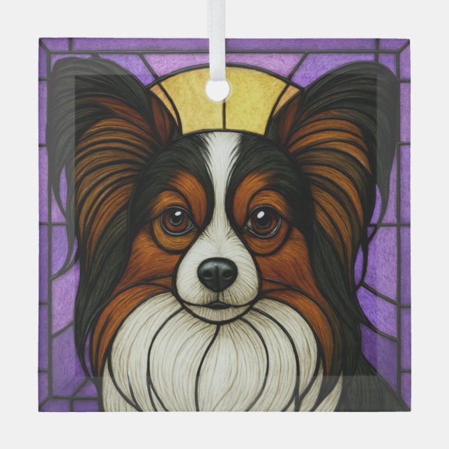 Papillon "Stained Glass"  Glass Tree Decoration (Front)