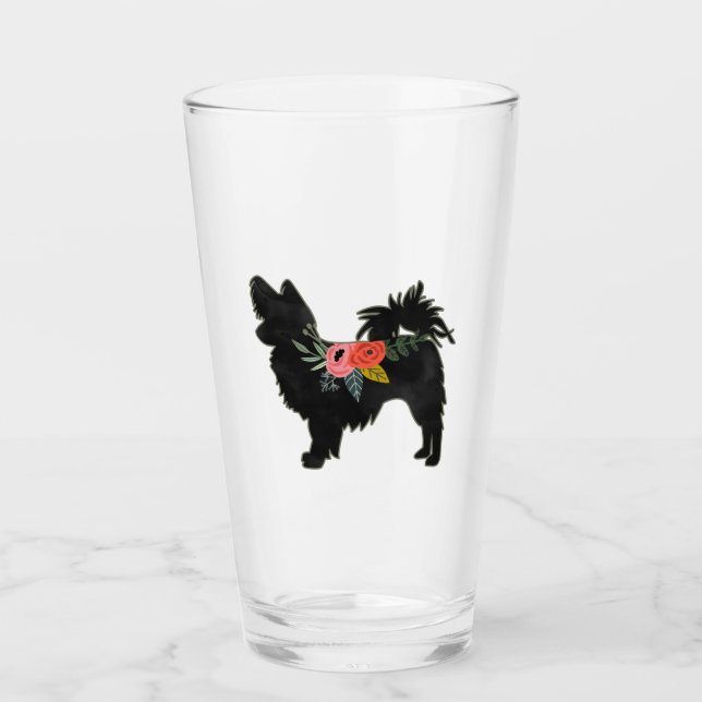 Papillon Toy Dog Breed Boho Floral Silhouette Glas Glass (Front)