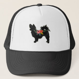 Papillon Toy Dog Breed Boho Floral Silhouette Trucker Hat