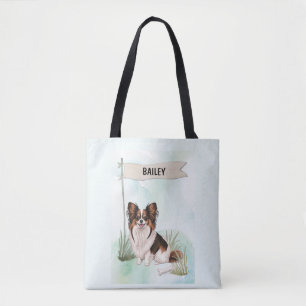 Papillon Watercolor Personalised Dog Tote Bag