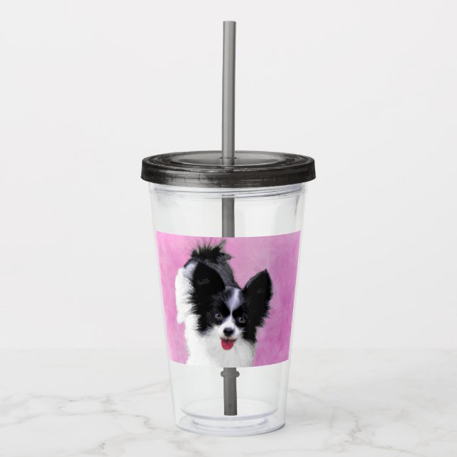 Papillon (White and Black) Painting - Dog Art Acrylic Tumbler (Front)