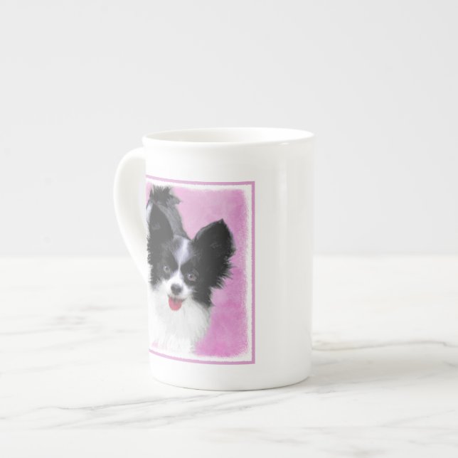 Papillon (White and Black) Painting - Dog Art Bone China Mug (Front Left)