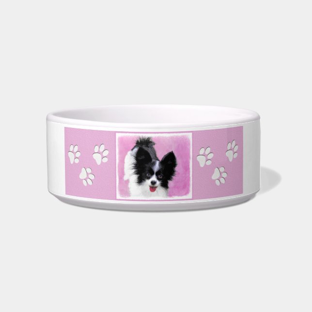 Papillon (White and Black) Painting - Dog Art Bowl (Right)