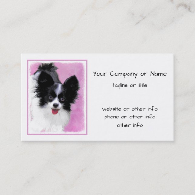Papillon (White and Black) Painting - Dog Art Business Card (Front)