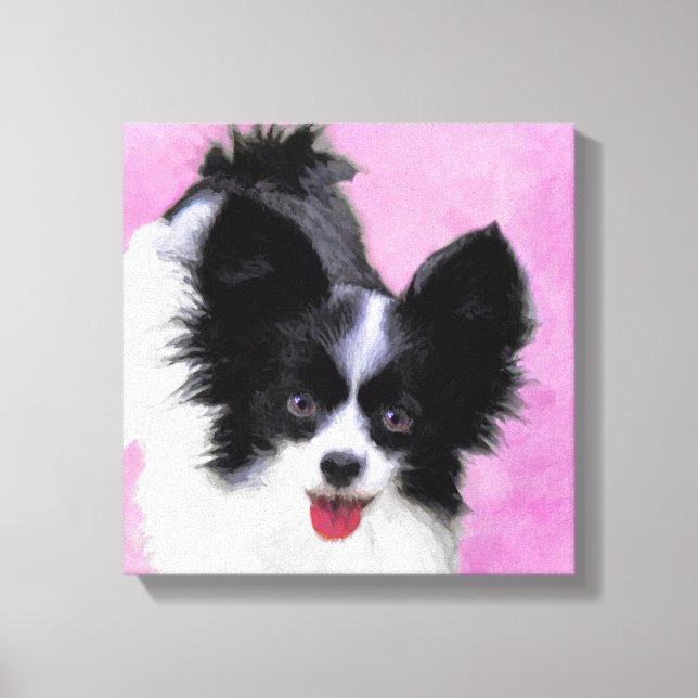 Papillon (White and Black) Painting - Dog Art Canvas Print (Front)