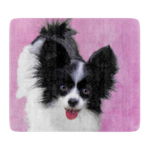 Papillon (White and Black) Painting - Dog Art Cutting Board