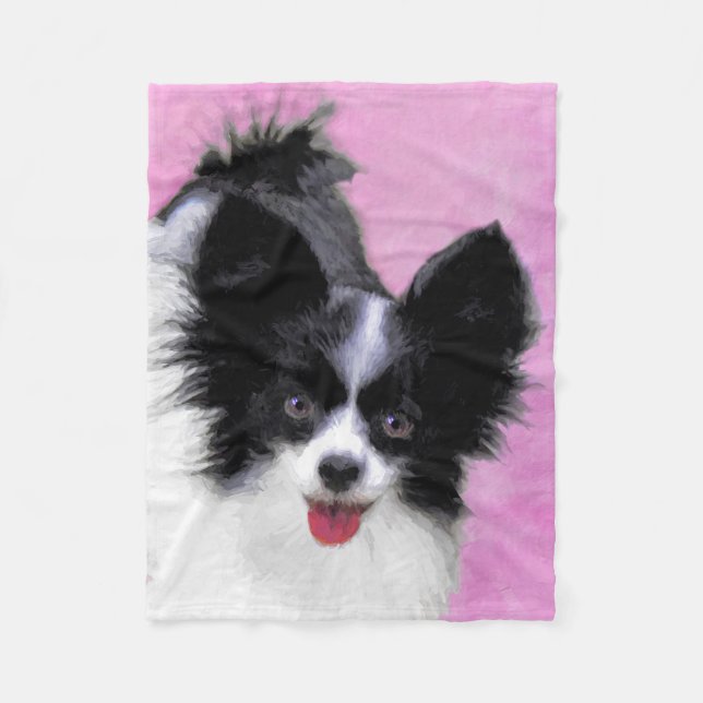 Papillon (White and Black) Painting - Dog Art Fleece Blanket (Front)