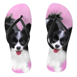 Papillon (White and Black) Painting - Dog Art Flip Flops