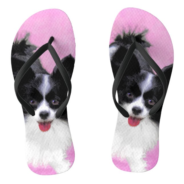 Papillon (White and Black) Painting - Dog Art Flip Flops (Footbed)