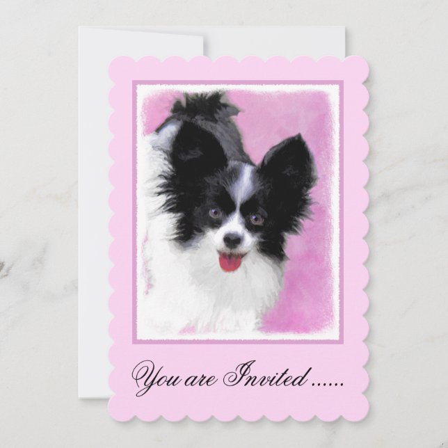 Papillon (White and Black) Painting - Dog Art Invitation (Front)