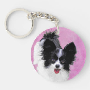 Papillon (White and Black) Painting - Dog Art Key Ring