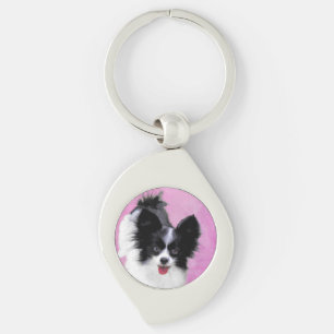 Papillon (White and Black) Painting - Dog Art Key Ring