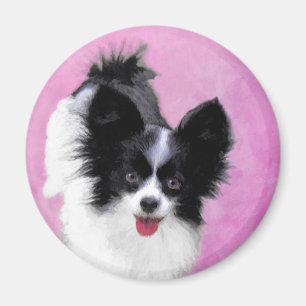 Papillon (White and Black) Painting - Dog Art Magnet