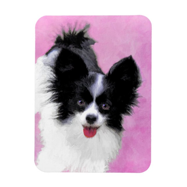 Papillon (White and Black) Painting - Dog Art Magnet (Vertical)