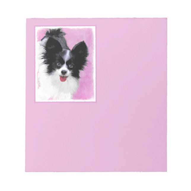 Papillon (White and Black) Painting - Dog Art Notepad (Front)