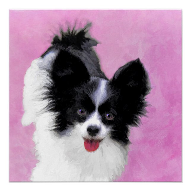 Papillon (White and Black) Painting - Dog Art Poster (Front)
