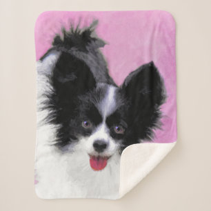 Papillon (White and Black) Painting - Dog Art Sherpa Blanket