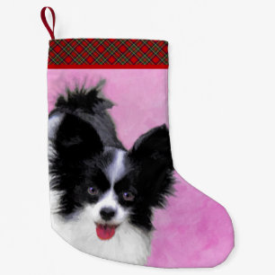 Papillon (White and Black) Painting - Dog Art Small Christmas Stocking