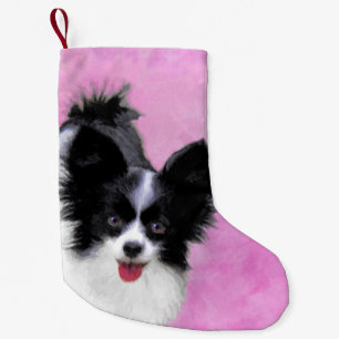 Papillon (White and Black) Painting - Dog Art Small Christmas Stocking