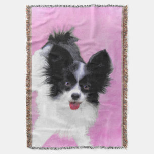 Papillon (White and Black) Painting - Dog Art Throw Blanket