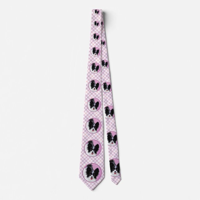Papillon (White and Black) Painting - Dog Art Tie (Front)