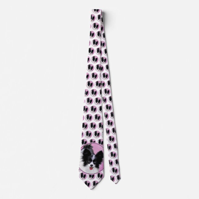 Papillon (White and Black) Painting - Dog Art Tie (Front)